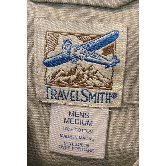 Travelsmith Beige Safari Jacket Mens M Utility Field Cargo Pockets Twill Travel - Picture 9 of 9